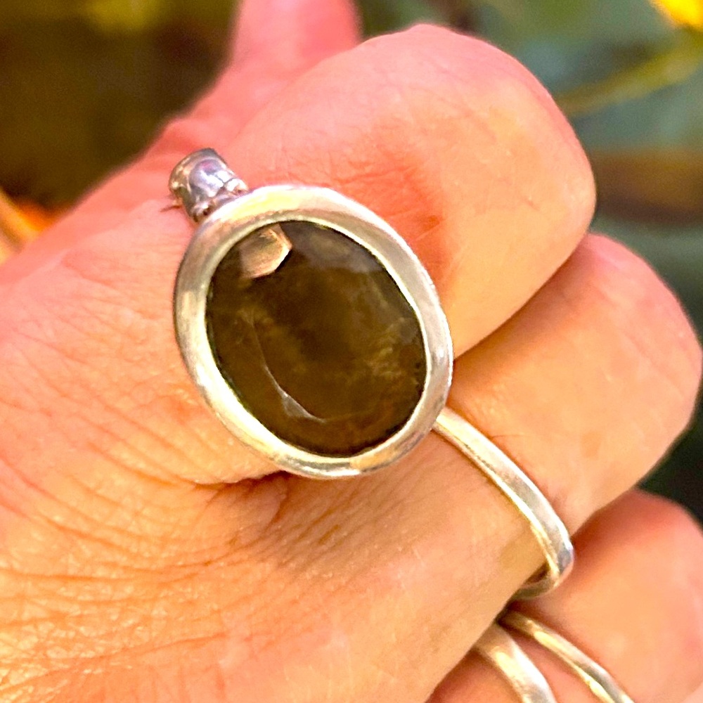 Smoky quartz and sterling silver ring